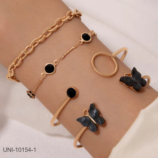 Black & Gold Butterfly Bangle - Bracelet Set Of 4